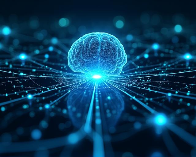Complex data visualization showing interconnected nodes and servers representing data silos merging into a central AI dashboard